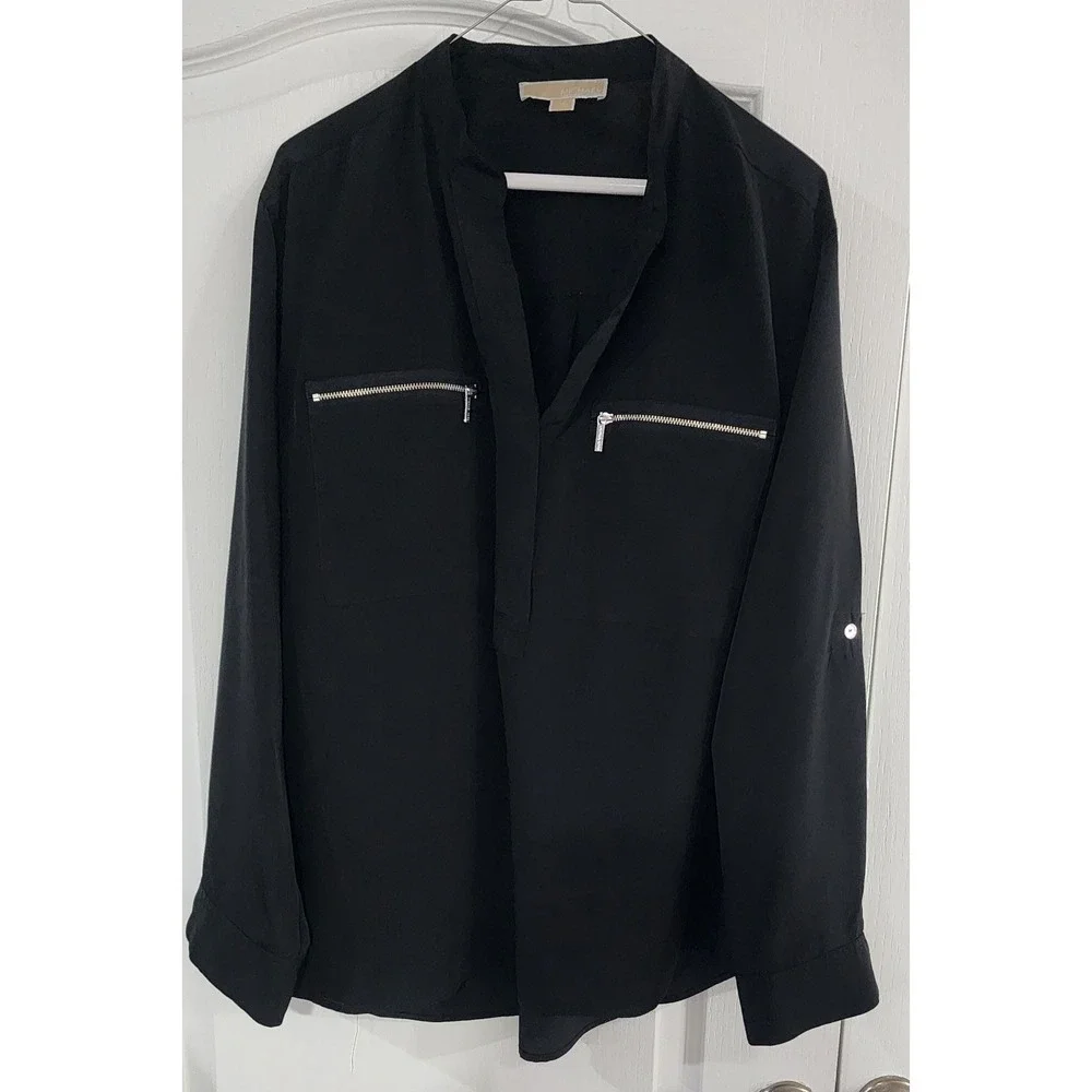 Michael Kors Womens Zip-Pocket Roll-Tab Sleeve Blouse Size‎ 18